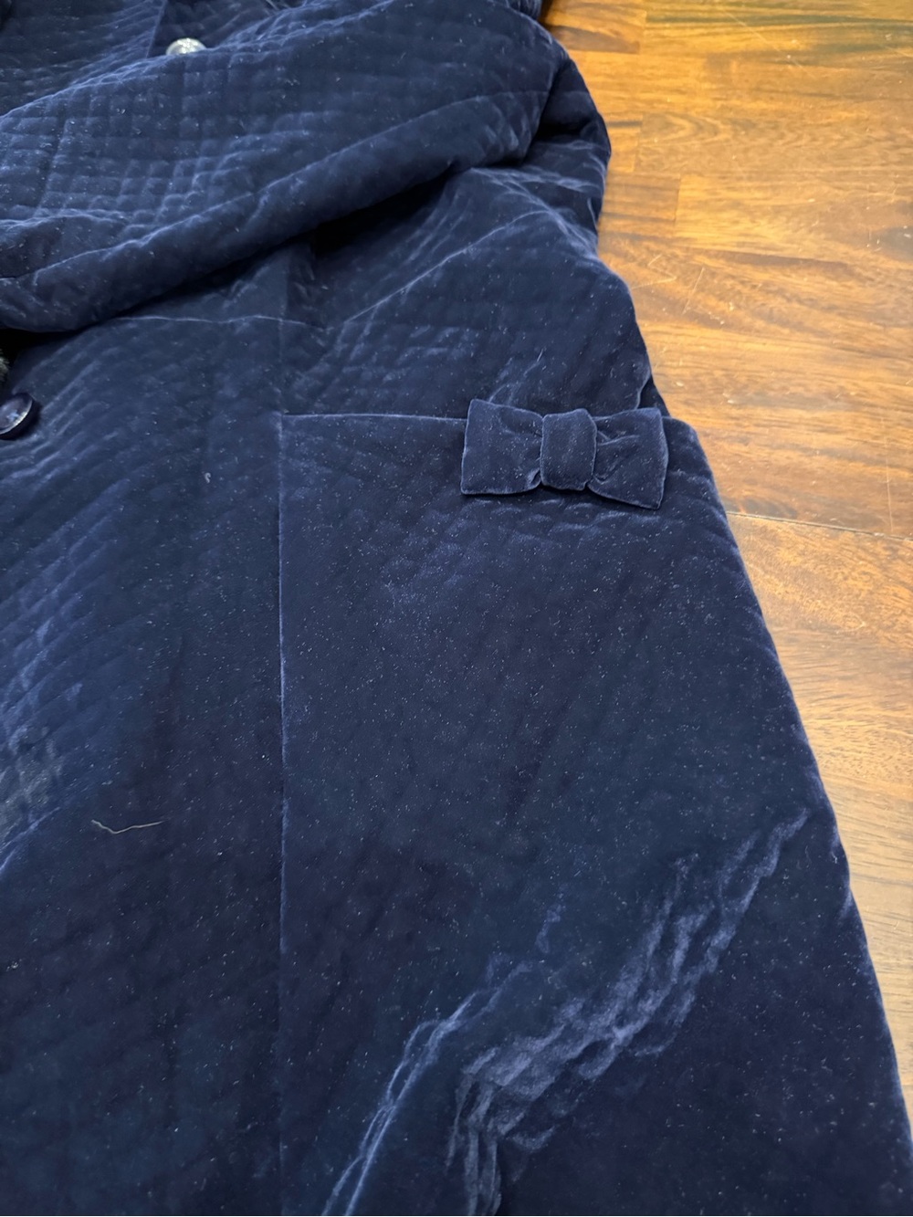 ModCloth x Collectif Charming Ways Navy Quilted Velvet Coat UK 20 Faux Fur & Bow - Picture 8 of 10